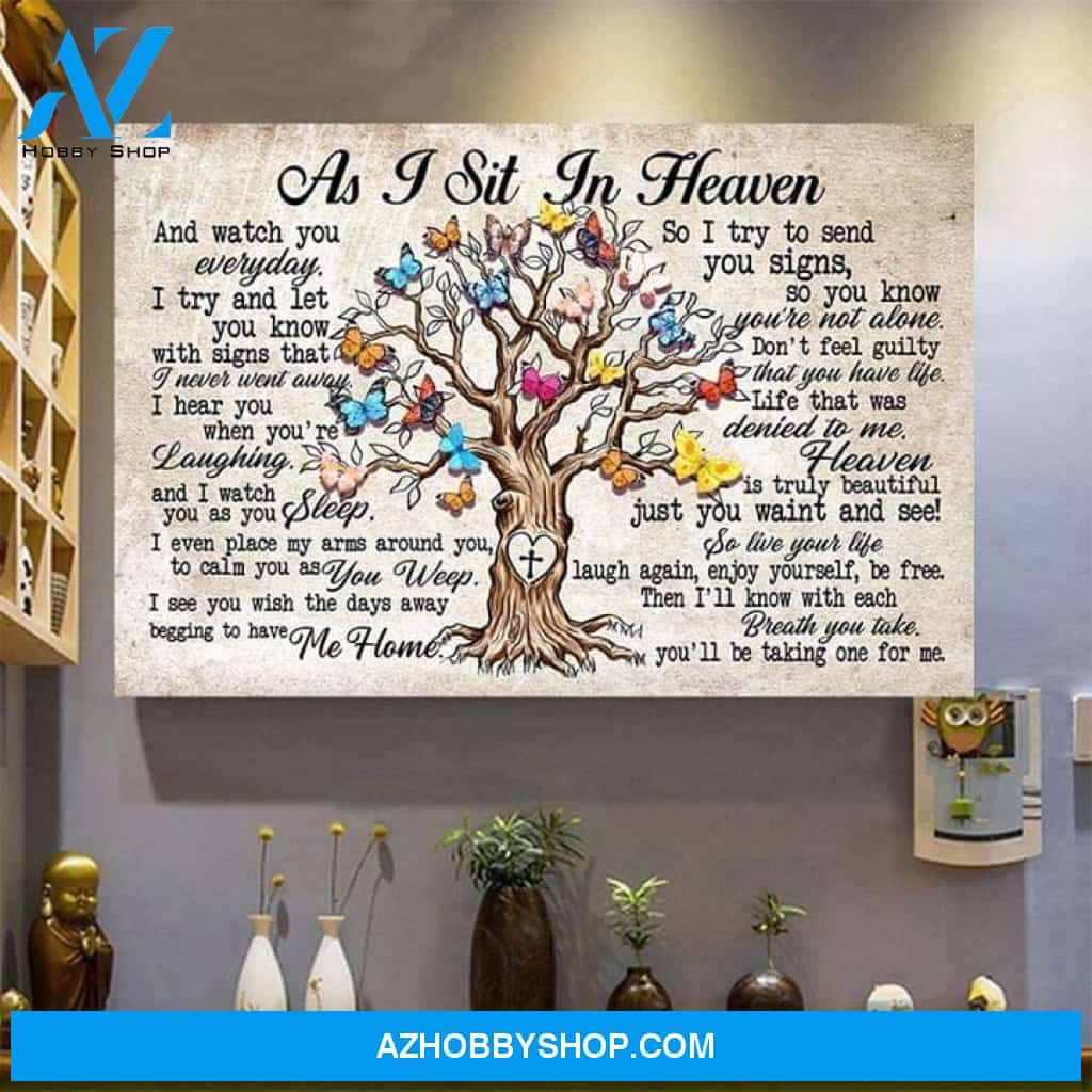 As I Sit In Heaven Poem Typography Butterfly Tree Of Life Jesus Cross Poster Canvas