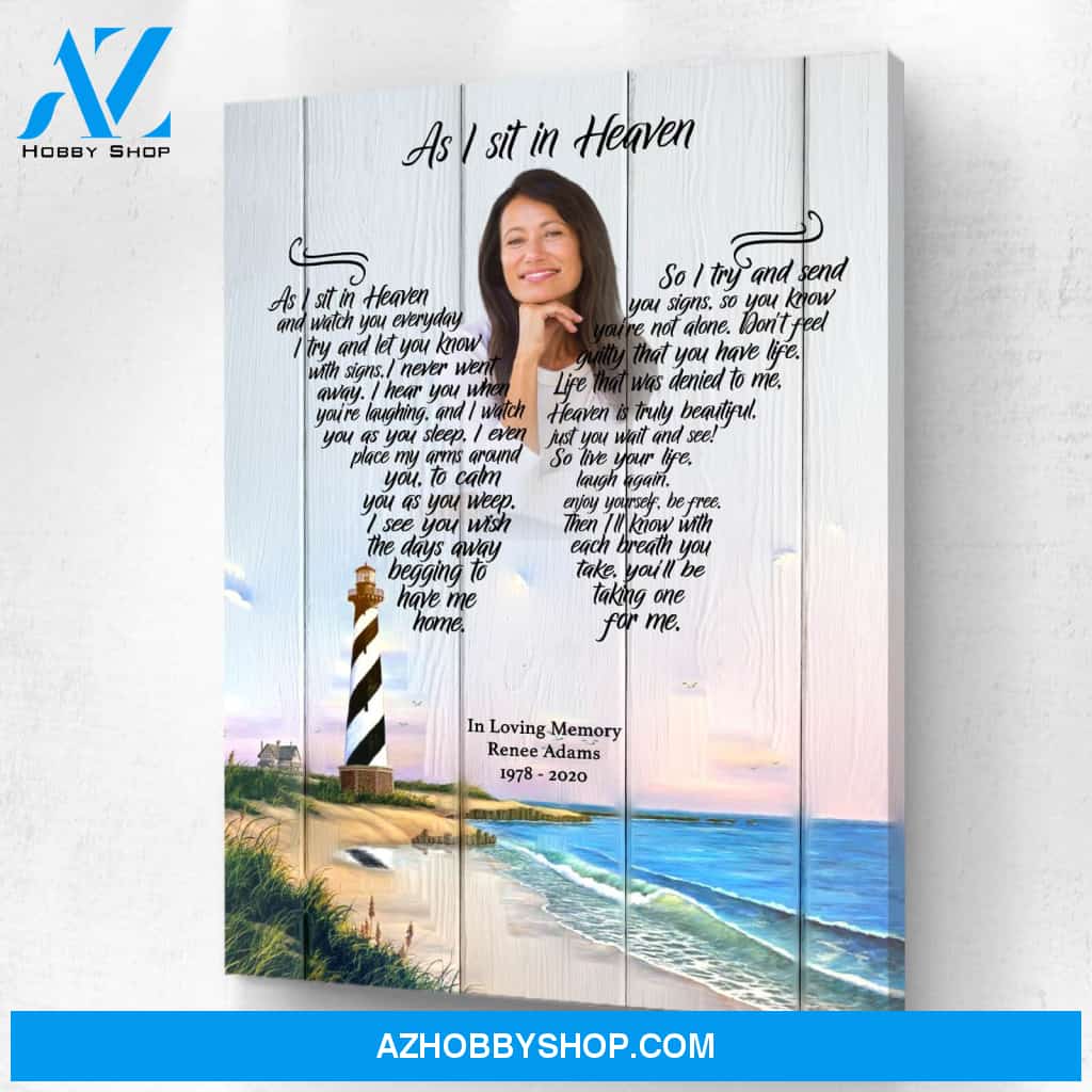 As I Sit In Heaven Salt Water Retreat Background, Personalized Photo Memorial Canvas, Canvas Wall Art Gift For Family