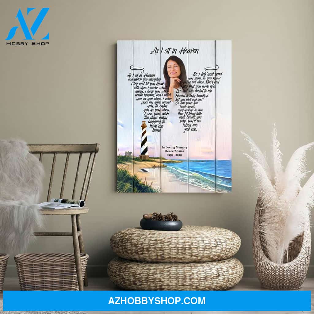 As I Sit In Heaven Salt Water Retreat Background, Personalized Photo Memorial Canvas, Canvas Wall Art Gift For Family