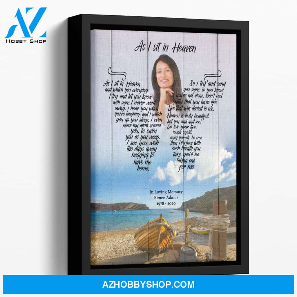 As I Sit In Heaven Sea Breeze Bay, Personalized Photo Memorial Canvas, Canvas Wall Art Gift For Family Gift for Remembrance