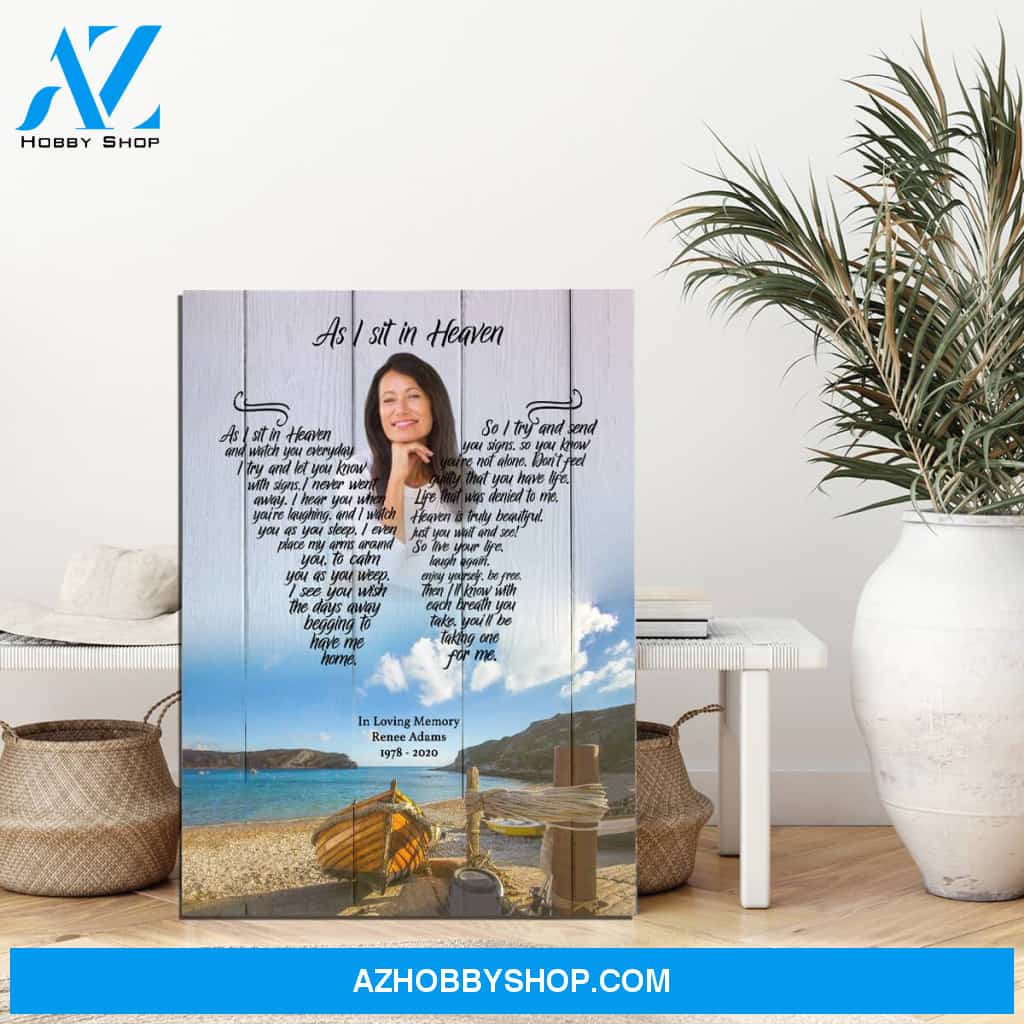 As I Sit In Heaven Sea Breeze Bay, Personalized Photo Memorial Canvas, Canvas Wall Art Gift For Family Gift for Remembrance