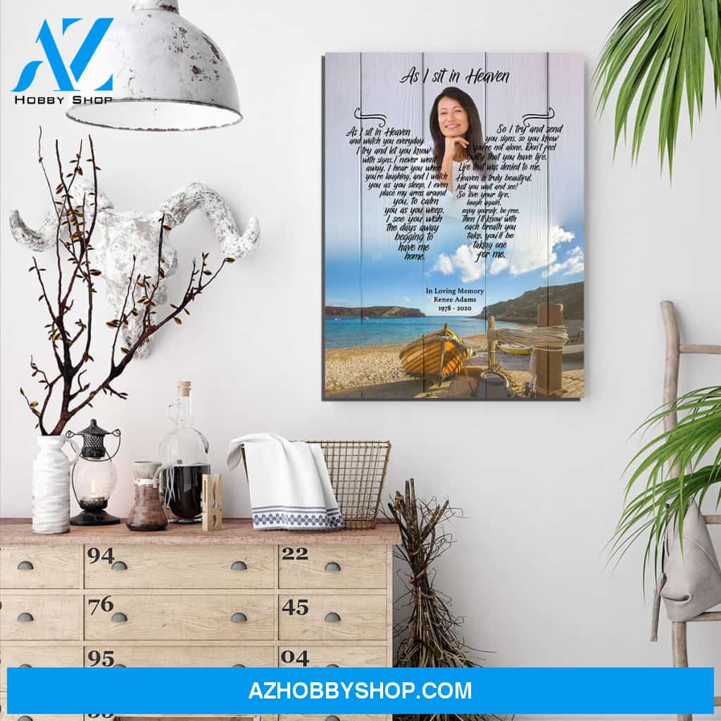 As I Sit In Heaven Sea Breeze Bay, Personalized Photo Memorial Canvas, Canvas Wall Art Gift For Family Gift for Remembrance