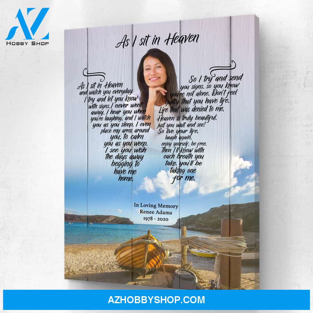 As I Sit In Heaven Sea Breeze Bay, Personalized Photo Memorial Canvas, Canvas Wall Art Gift For Family Gift for Remembrance
