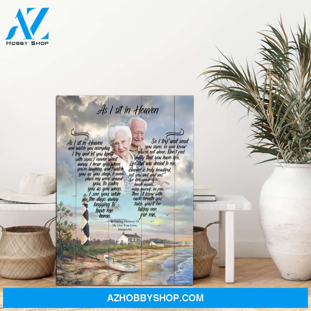 As I Sit In Heaven - Shorely Blessed, Personalized Photo Memorial Canvas, Canvas Wall Art Gift For Family Gift for Remembrance