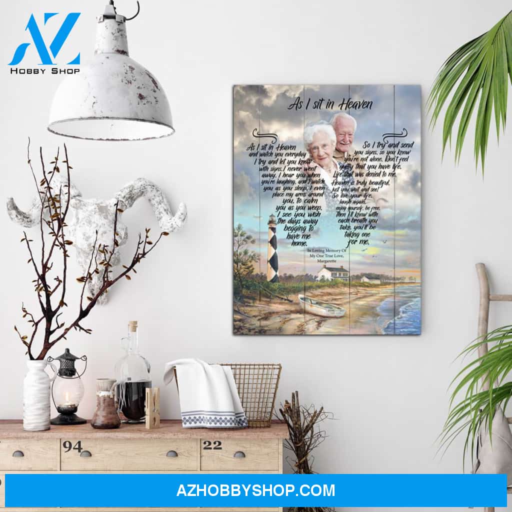 As I Sit In Heaven - Shorely Blessed, Personalized Photo Memorial Canvas, Canvas Wall Art Gift For Family Gift for Remembrance