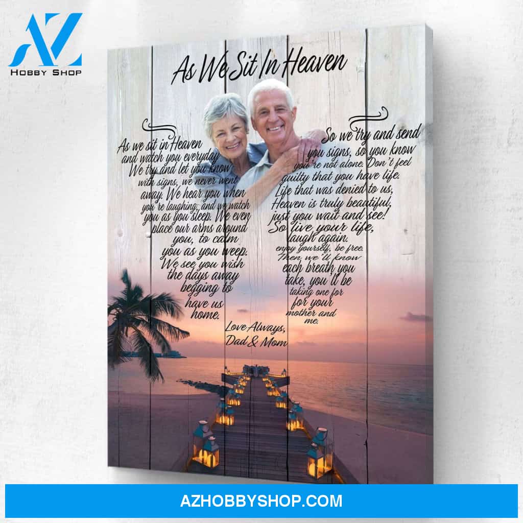 As We Sit In Heaven, Lanterns By The Sea, Personalized Photo Memorial Canvas, Canvas Wall Art Gift For Family Gift for Remembrance
