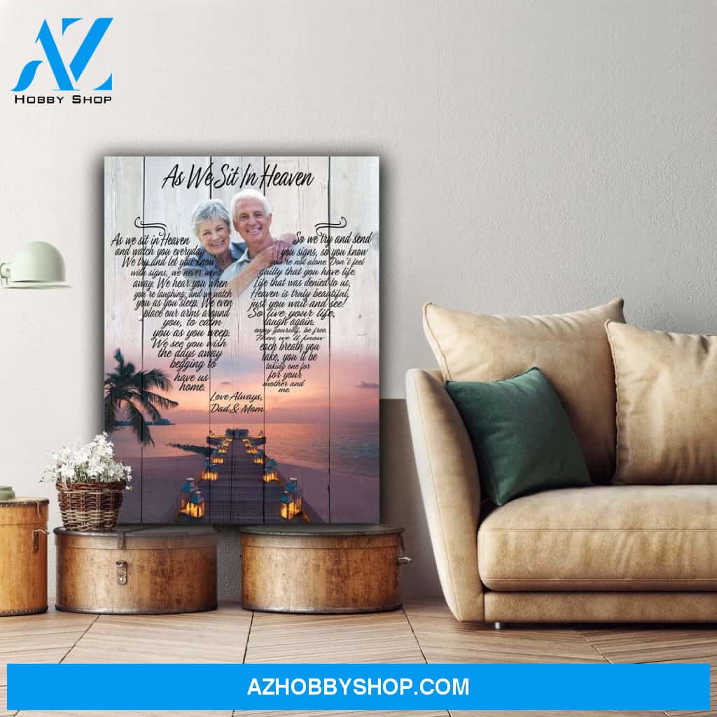 As We Sit In Heaven, Lanterns By The Sea, Personalized Photo Memorial Canvas, Canvas Wall Art Gift For Family Gift for Remembrance