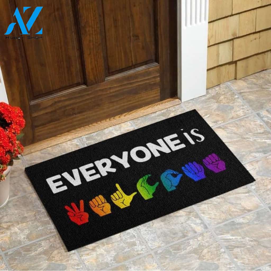 ASL Everyone is welcome LGBT Doormat | Welcome Mat | House Warming Gift