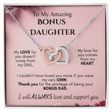 To My Amazing Bonus Daughter -  From Dad - Interlocking Hearts Necklace