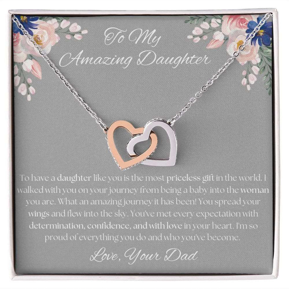 To My Amazing Daughter - From Dad -  Interlocking Hearts Necklace Gift For Mom, necklace For Wife, Gift For Mother's Day