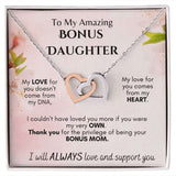 To My Amazing Bonus Daughter - From Mom -  Interlocking Hearts Necklace