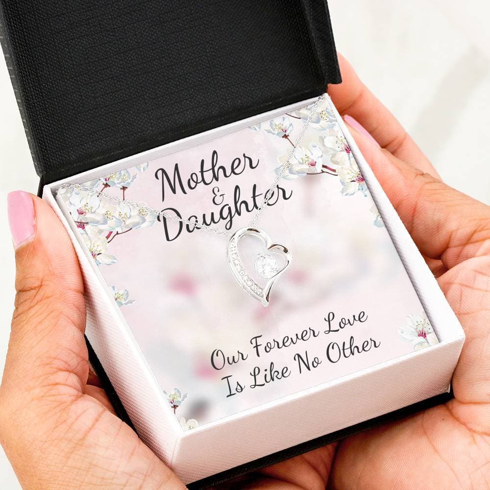 Mother and Daughter Like No Other Forever Love Necklace (14K White Gold Finish)