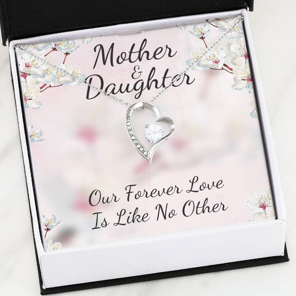 Mother and Daughter Like No Other Forever Love Necklace (14K White Gold Finish)
