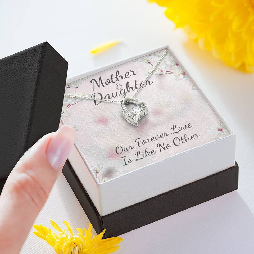 Mother and Daughter Like No Other Forever Love Necklace (14K White Gold Finish)