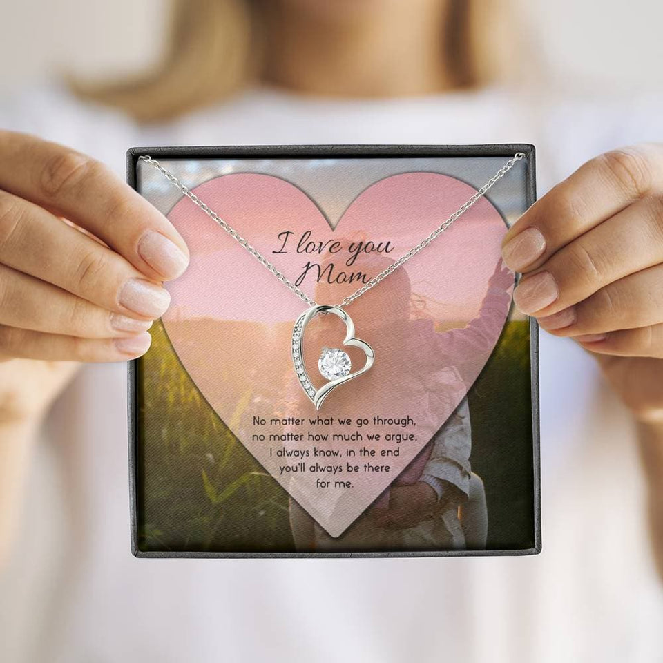To Mom No Matter What Forever Love Necklace (14K White Gold)