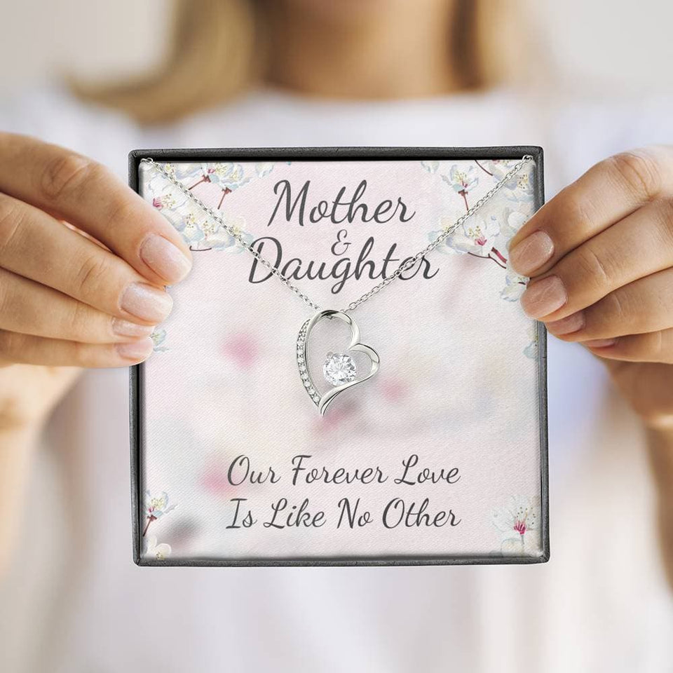 Mother and Daughter Like No Other Forever Love Necklace (14K White Gold Finish)