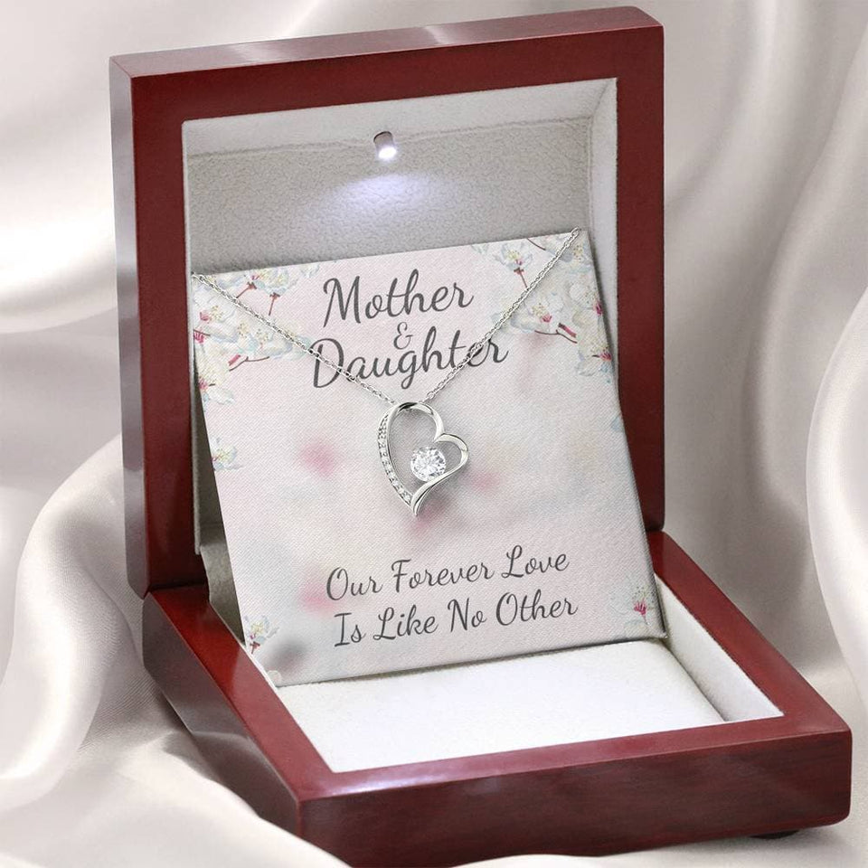 Mother and Daughter Like No Other Forever Love Necklace (14K White Gold Finish)