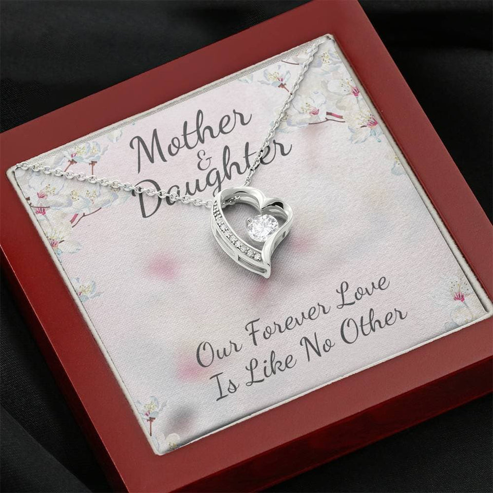 Mother and Daughter Like No Other Forever Love Necklace (14K White Gold Finish)