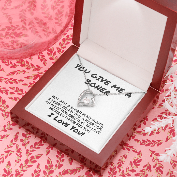 Wife Girlfriend Necklace Gift - Funny Valentines Gift - You Give Me Boner - A Heart On An Affection Erection - Forever Love Necklace LX033B