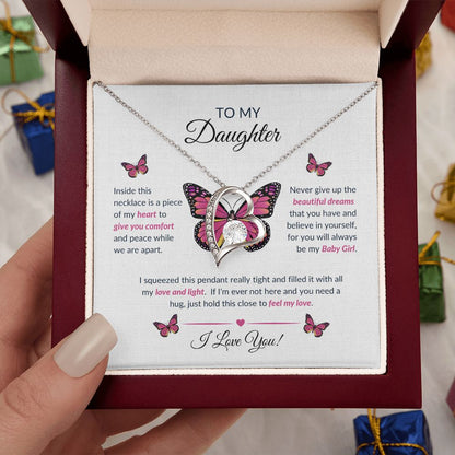 To My Daughter Necklace - Piece Of My Heart Forever Love Necklace Butterfly