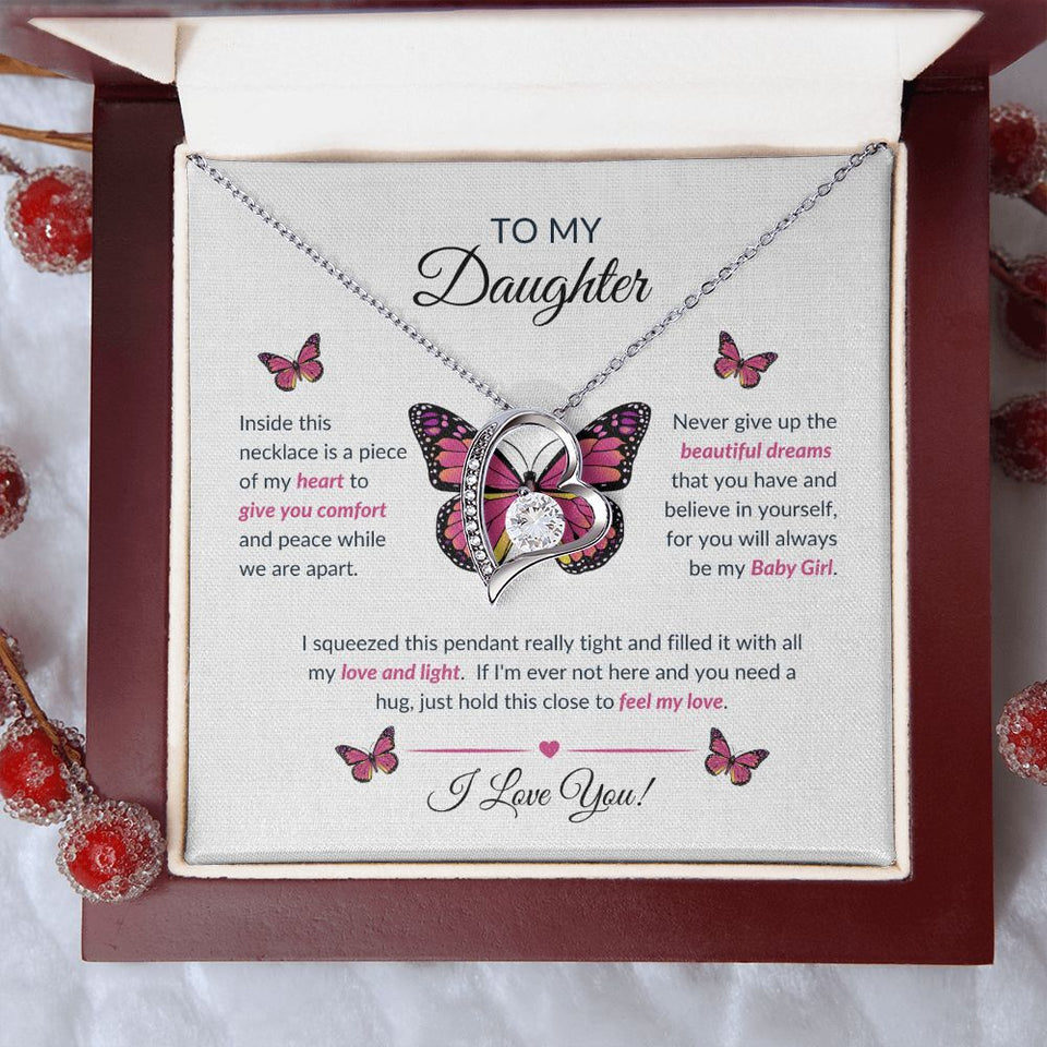 To My Daughter Necklace - Piece Of My Heart Forever Love Necklace Butterfly