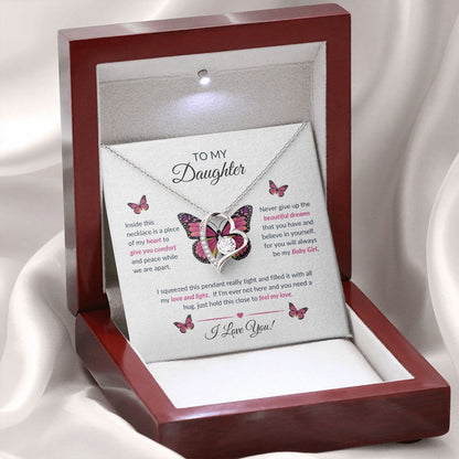 To My Daughter Necklace - Piece Of My Heart Forever Love Necklace Butterfly