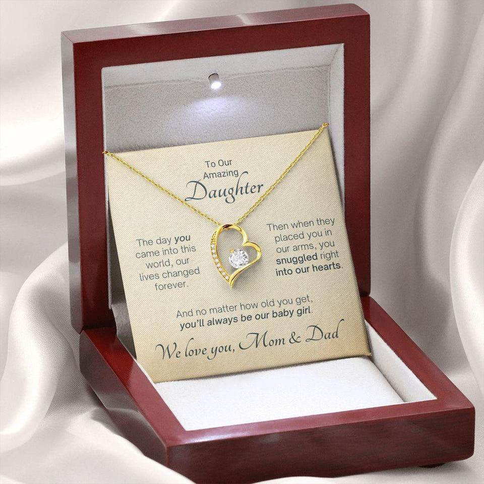 To Our Amazing Daughter Snuggled Into Our Hearts - Mom & Dad Gift to Daughter, Necklace for Daughter, Forever Love Necklace