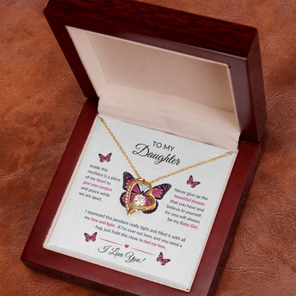 To My Daughter Necklace - Piece Of My Heart Forever Love Necklace Butterfly