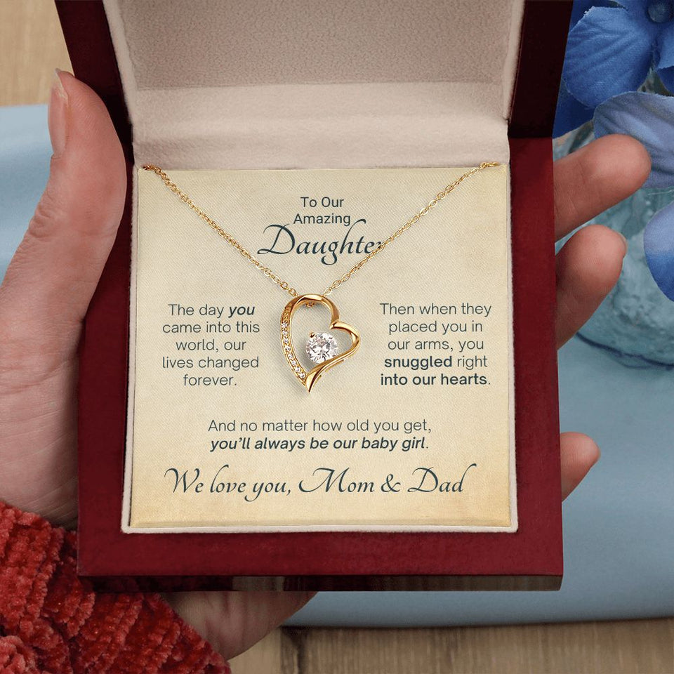 To Our Amazing Daughter Snuggled Into Our Hearts - Mom & Dad Gift to Daughter, Necklace for Daughter, Forever Love Necklace