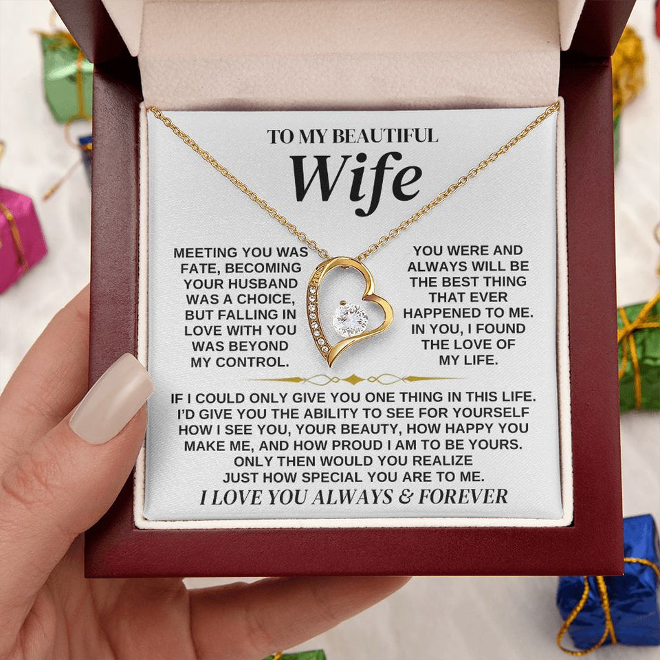 To My Beautiful Wife | Meeting You Was Fate | Forever Love Necklace | Romantic Gift for Wife