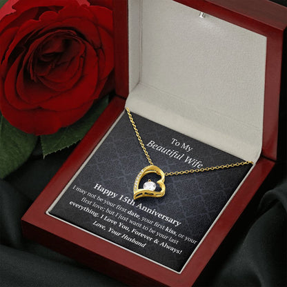 Wife 15th Anniversary - Forever Love Heart Necklace
