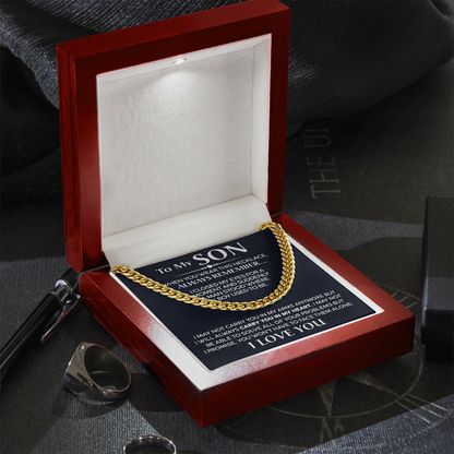 To My Son - I Will Always Carry You In My Heart - Cuban Chain Necklace, Cuban Link Chain