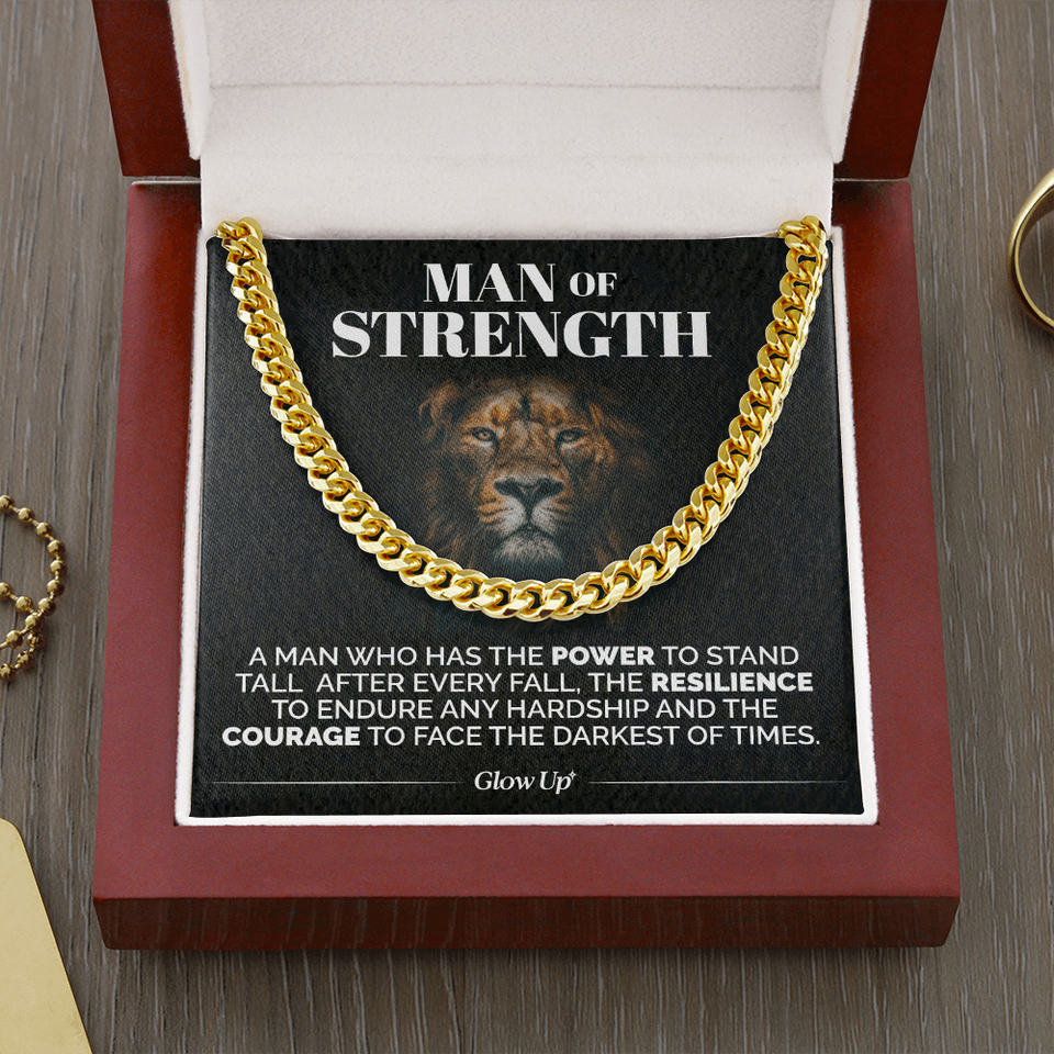 Pamaheart- Man Of Strength - Stand Tall - Cuban Link Chain Necklace, Gift For Man, Husband, Gift For Birthday, Christmas