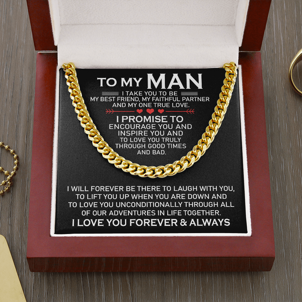 To My Man My One True Love Cuban Link Chain Necklace, Gift for Him, Husband Boyfriend Gift, Christmas Gift for Men