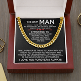 To My Man My One True Love Cuban Link Chain Necklace, Gift for Him, Husband Boyfriend Gift, Christmas Gift for Men