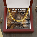 To My Son Lion Necklace - Always remember You are Braver Than You Believe Merry Christmas Cuban Link Chain Necklace LX342P