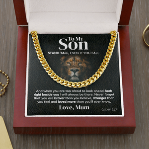 Pamaheart- To my Son - Stand tall from Mum - Cuban Link Chain, Gift For Man, Husband, Gift For Birthday, Christmas
