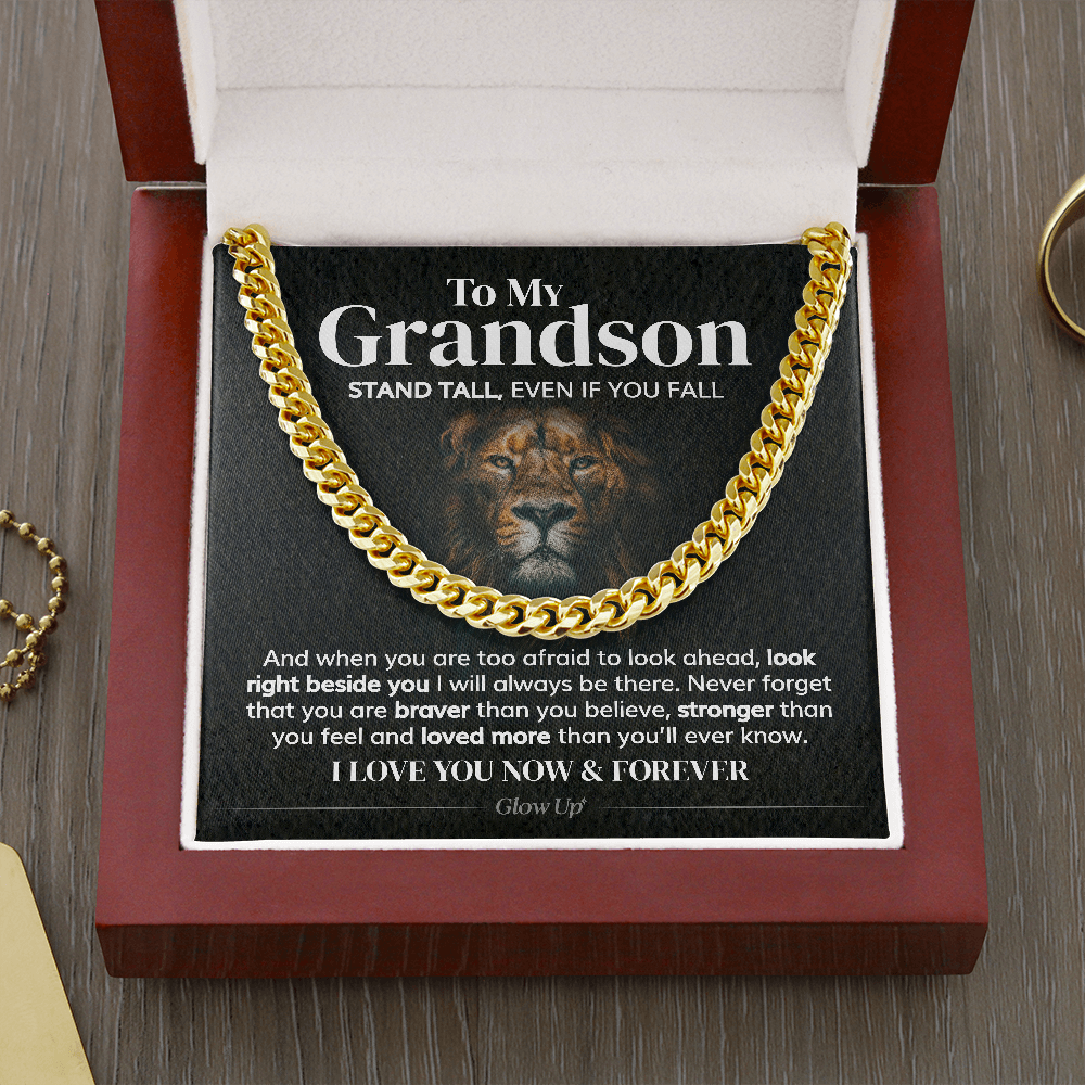 Pamaheart- To My Grandson - Stand Tall - Cuban Link Chain Necklace, Gift For Man, Husband, Gift For Birthday, Christmas