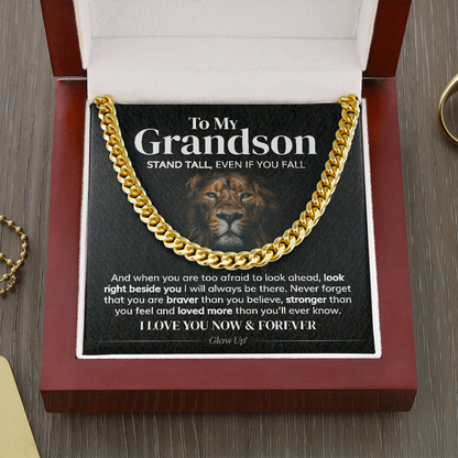Pamaheart- To My Grandson - Stand Tall - Cuban Link Chain Necklace, Gift For Man, Husband, Gift For Birthday, Christmas