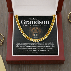 Pamaheart- To My Grandson - Stand Tall - Cuban Link Chain Necklace, Gift For Man, Husband, Gift For Birthday, Christmas
