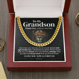 Pamaheart- To My Grandson - Stand Tall - Cuban Link Chain Necklace, Gift For Man, Husband, Gift For Birthday, Christmas