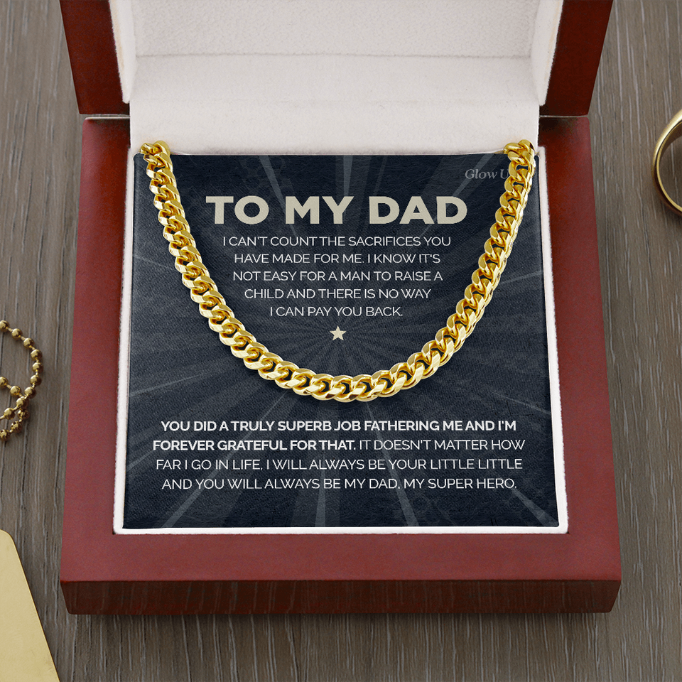 To my Dad - My Super Hero - Cuban Link Chain Gift For Man Husband Gift For Birthday