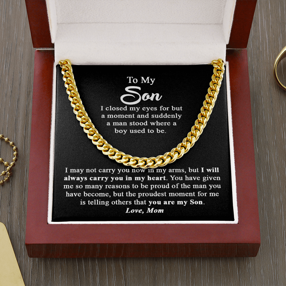To My Son Gift From Mom I Proudest Moment I Cuban Link Chain Necklace