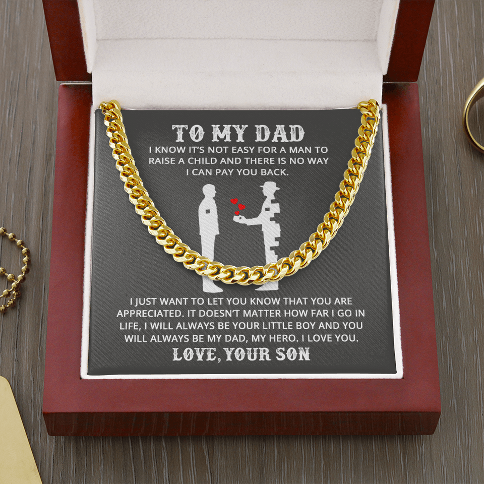 Necklace for Dad, You Will Always Be My Dad, My Hero, I Love You, Father's Day Jewelry for Dad, Cuban Link Chain Necklace