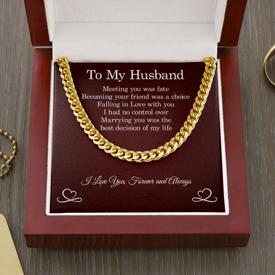 To My Husband Necklace - Meeting You Was Fate, Perfect Gift for Idea, Birthday Gift, Anniversary, Father's Day Gift, Cuban Link Chain Necklace