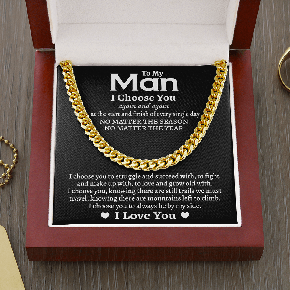 To My Man I Choose You Cuban Link Chain Necklace, Best Jewelry Gifts for Men, Boyfriend Husband Gift, Anniversary Gifts Romantic, Valentines Christmas Gift Ideas