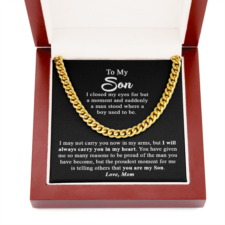 To My Son Gift From Mom I Proudest Moment I Cuban Link Chain Necklace