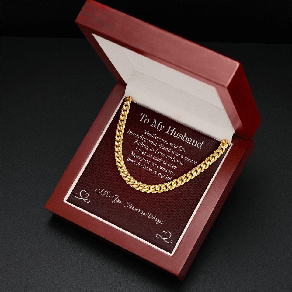 To My Husband Necklace - Meeting You Was Fate, Perfect Gift for Idea, Birthday Gift, Anniversary, Father's Day Gift, Cuban Link Chain Necklace