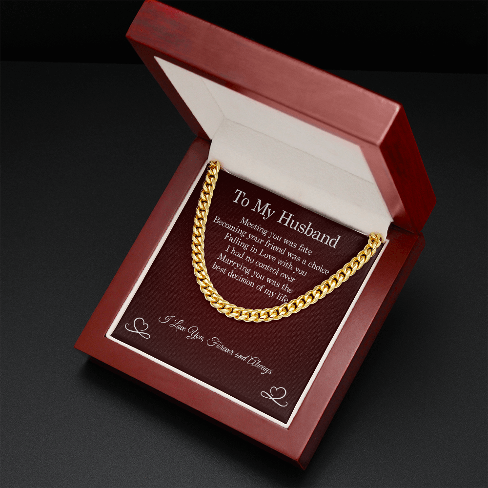 Necklace for Husband - Meeting You Was Fate, Best Idea Gift for Husband, Father's Day Gift, Cuban Link Chain Necklace