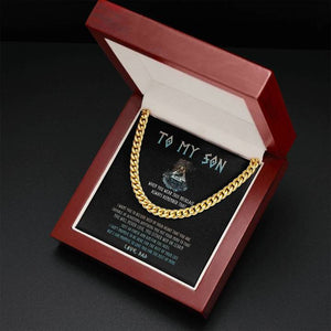 To My Son Necklace Gift - Viking Style You Will Never Lose, You Either Win Or Learn Just Go Forth and Aim For The Skies Cuban Link Chain Necklace LX344B